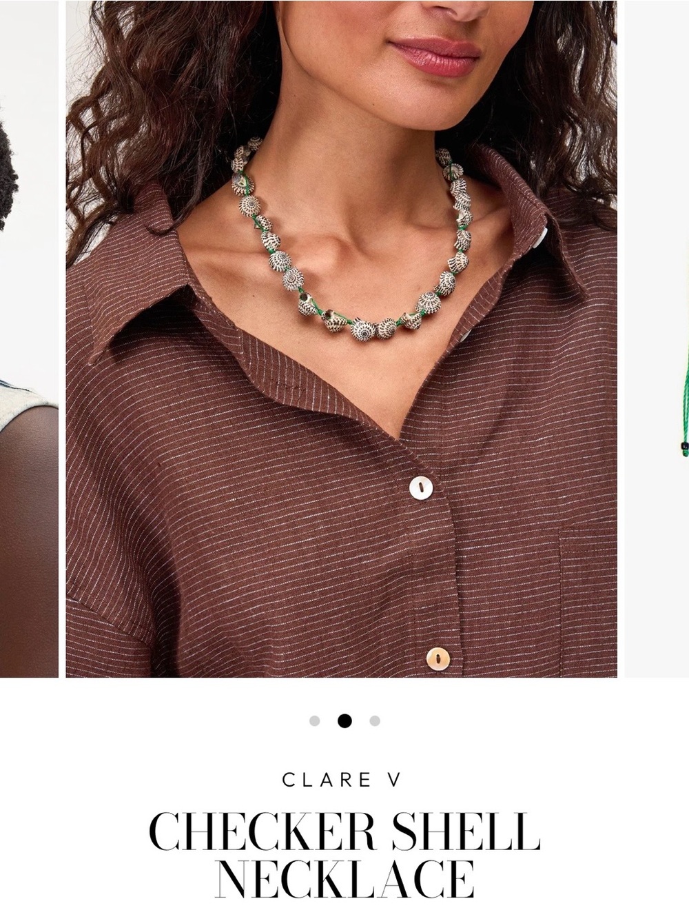 Clare V Green and Silver Checker Shell Statement Necklace